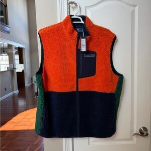 Vineyard Vines Orange and Navy Fleece Vest NWT
